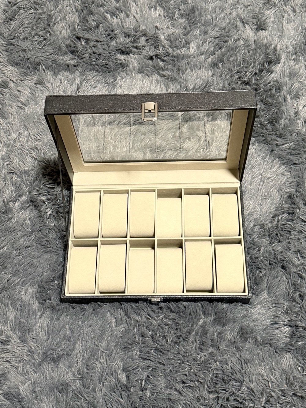 12-Slots Black Compact Watch Box Travel/Storage Leather Luxury Case